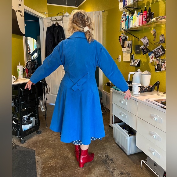 Vintage 50’s Coat in Royal Blue Single breasted Pin up style Size L Classy - Picture 7 of 13